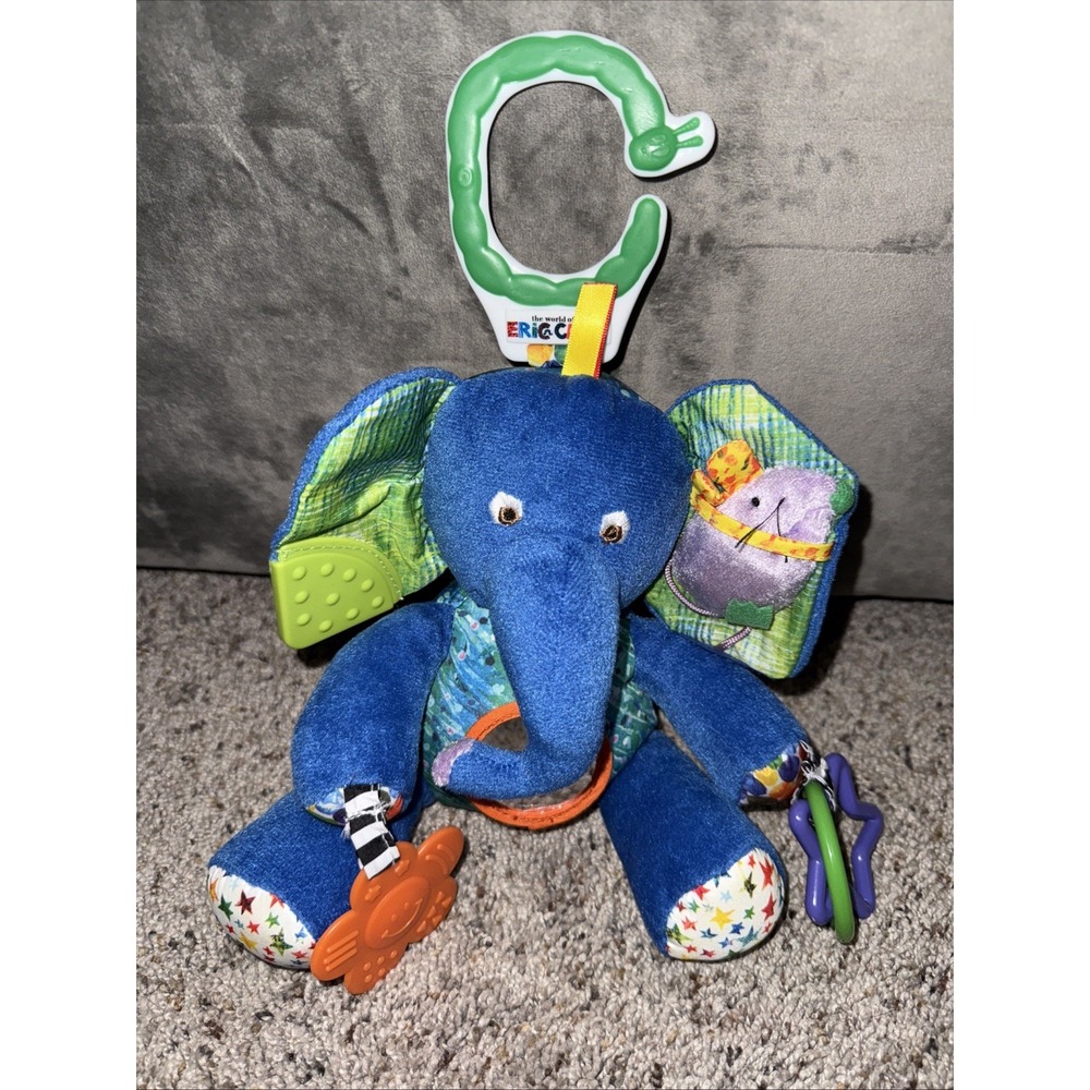 The World Of Eric Carle Hanging Elephant Plush Animal Rattle Teether 8" Sitting